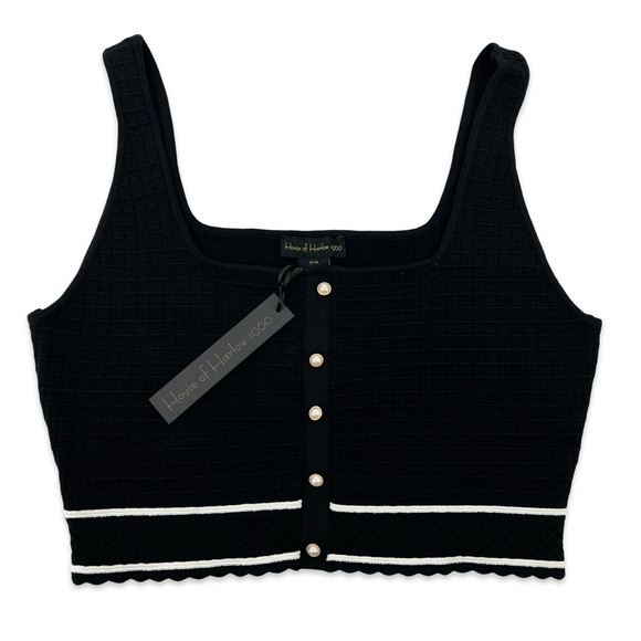 HOUSE OF HARLOW 1960 - Cropped Black Square Neck Top - Picture 2 of 8